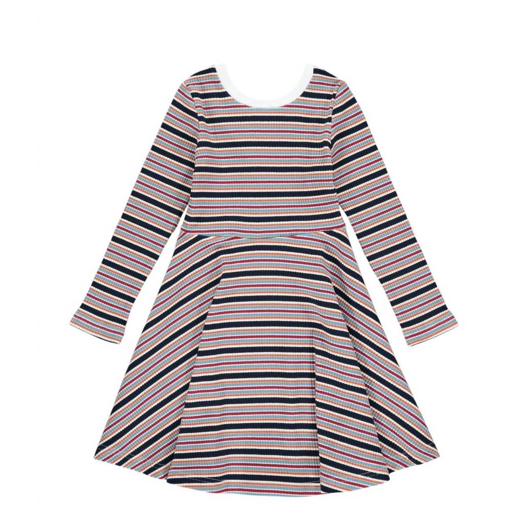NEW VIGNETTE girl's abbey jersey dress in blue mult-stripe